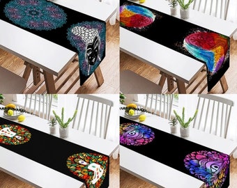 Yoga Mandala Table Runner, Mandala Pattern Living Room Decoration Textile, Room Design Yoga Style Linens