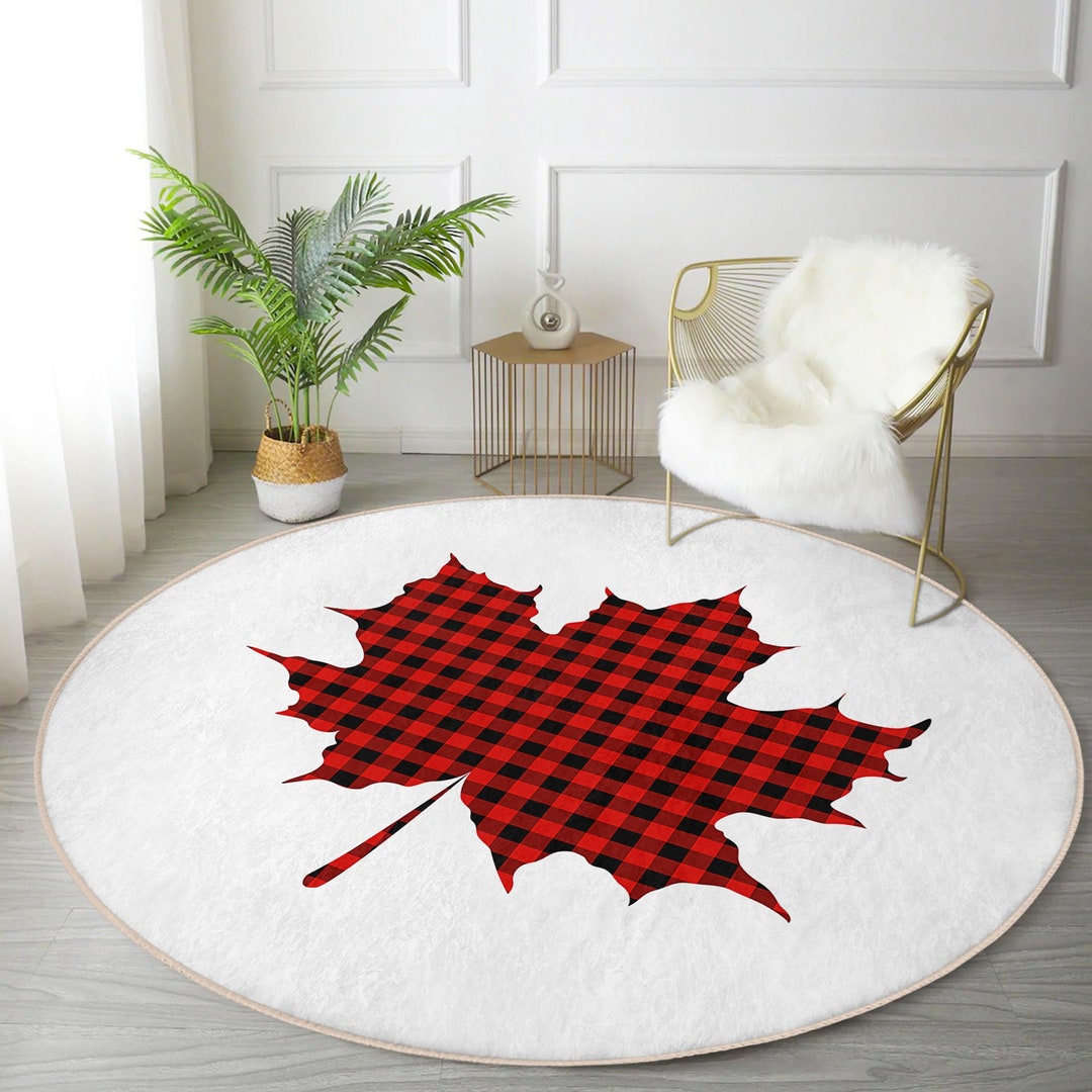 Canadian Maple Leaf Round Rug, Maple Leaf Area Rug, Living Room Floor Carpet, Redwhite Carpet