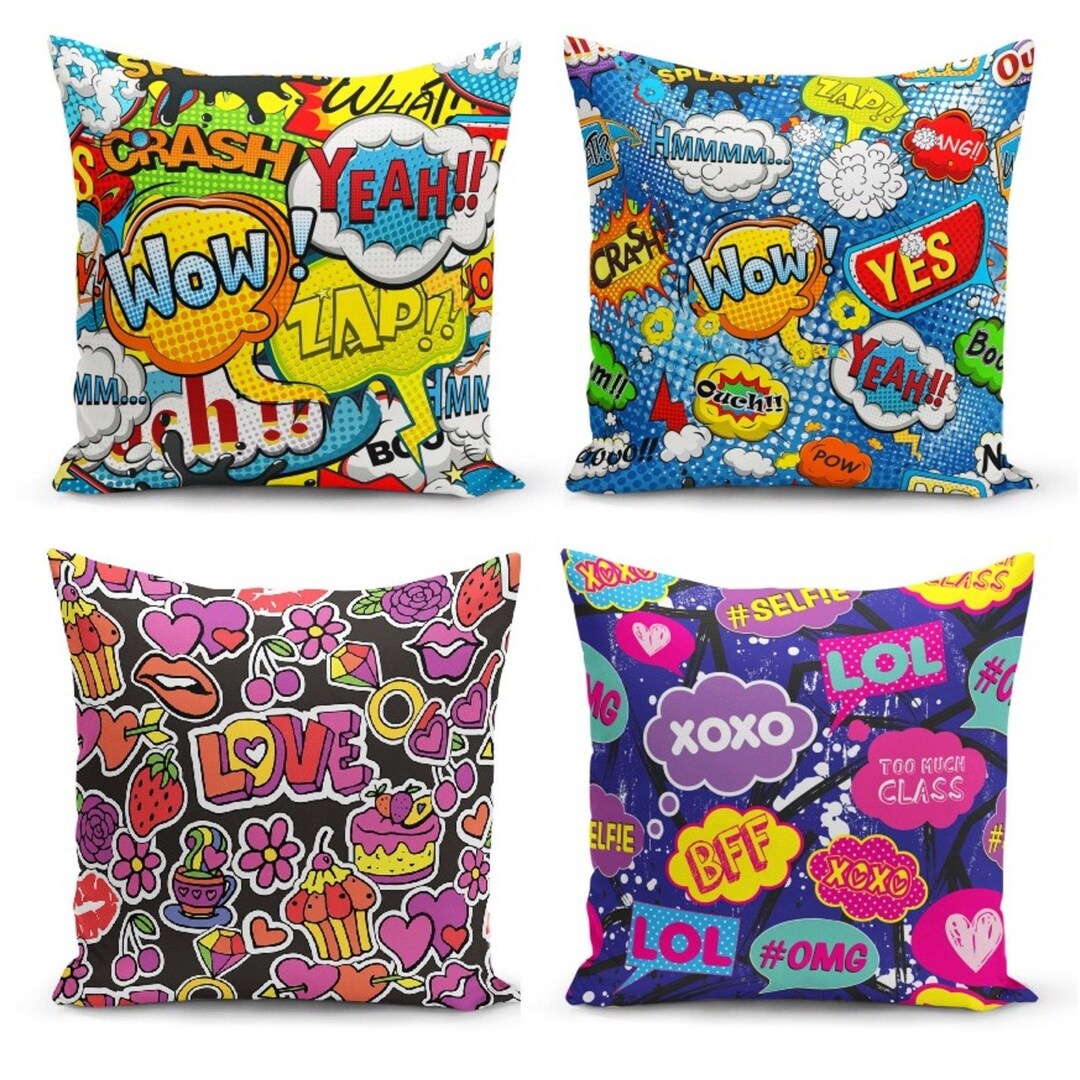 Pop Art Pillow Covers Pop Art Pattern Decorative Cushion Etsy