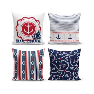 Anchor Pattern Pillow Cover, Nautical Pillow Covers,  Marine Life Decorative Cushion Cover, Boat Decoration Pillow Case, Beach House Decor
