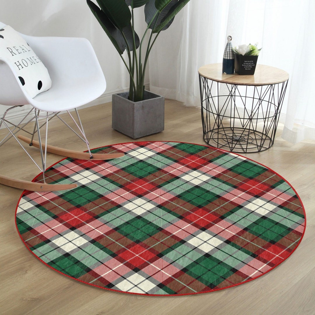 Plaid Rug Pattern Plaid Pattern Round Rug, Plaid Decoration Circle Carpet, Non Slip ...