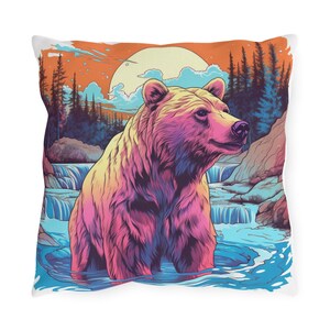 Grizzly Bear Pillow Cover: Farmhouse Nature View Cushion