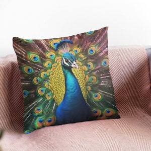 Beautiful Peacock Cushion Cover, Peacock Pattern Home Decorative Throw Pillow, Peacock Feather Pillow Case by Homeezone