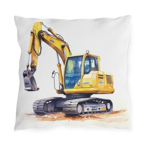 Construction Machine Kids Pillow , Excavator Pattern Boys Room Decoration Pillow Case, Digger Machine Pillow Cover