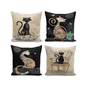 Cute Cat Throw Pillow Cover, Cat Patterned Cushion Cover, Cat Art Printed Pillow Case, Cat Art Funda de almohada decorativa