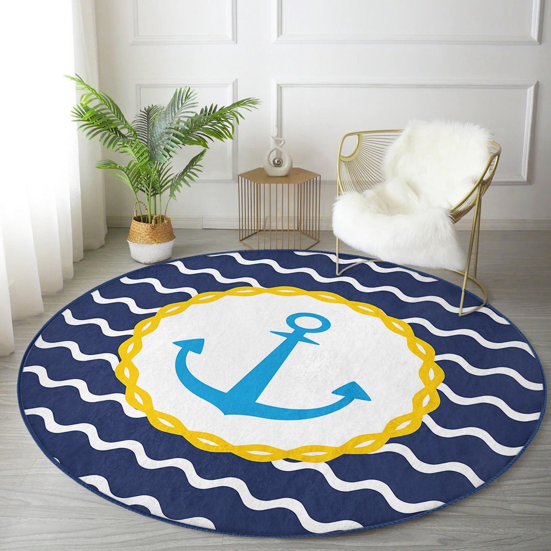 Marine Round Rug Boat Decorative Area Carpet Anchor Etsy