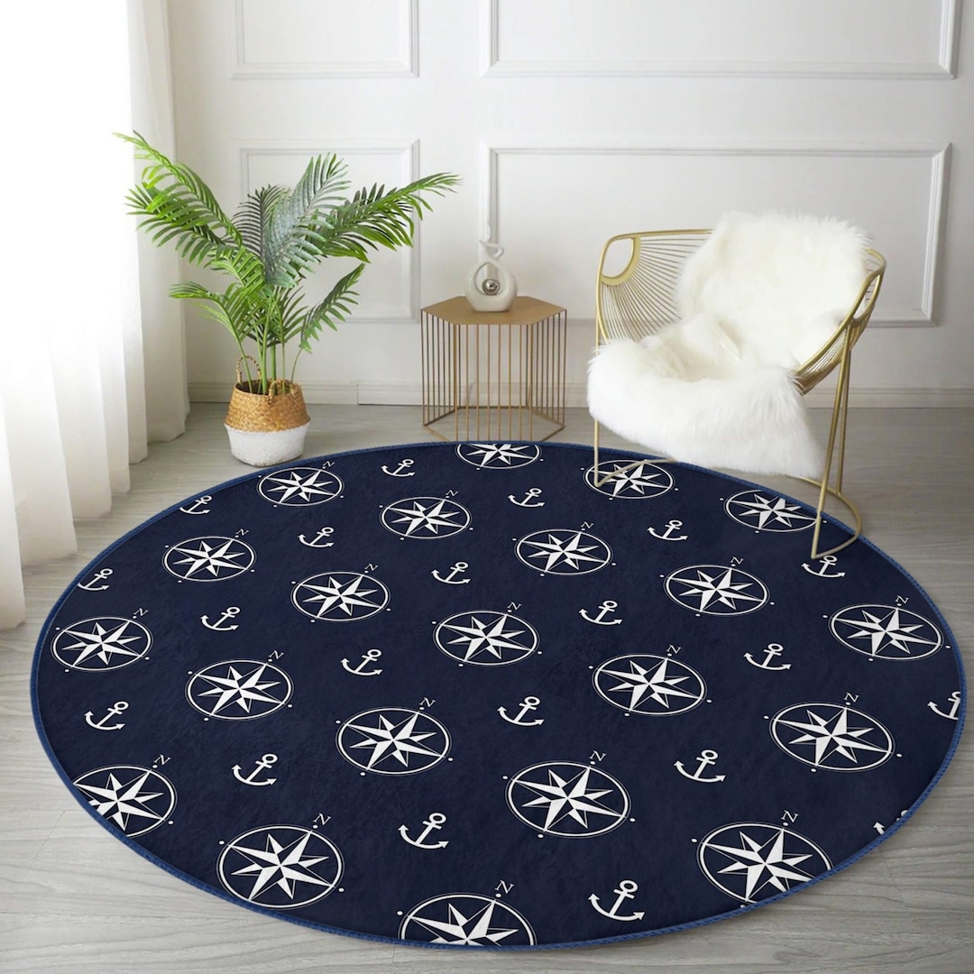 Compass Round Rug Compass Marine Decorative Circle Carpet Etsy