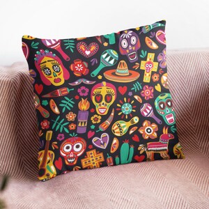 Mexican Festival Throw Pillow, Mexican Culture Pattern Decorative Cushion Cover, Living Room Decor Pillow by Homeezone