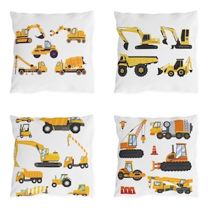 Excavator Kids Pillow, Construction Pattern Nursery Cushion Cover, Big Truck Printed Throw Pillow