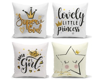 Princess Girls Room Decorative Throw Pillow Cover,Princess Girl Cushion Cover, Girls Room Decorative Pillow Case, Little Princes Pillow