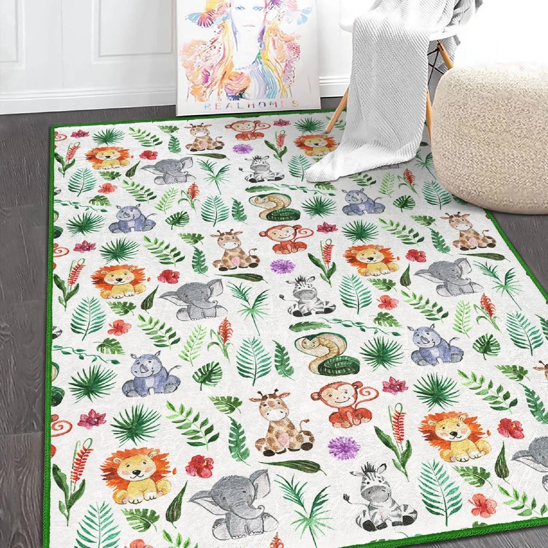 Child Rug Patterns Baby Animals Pattern Kids Rug, Baby Lions Printed Washable Nursery Room ...