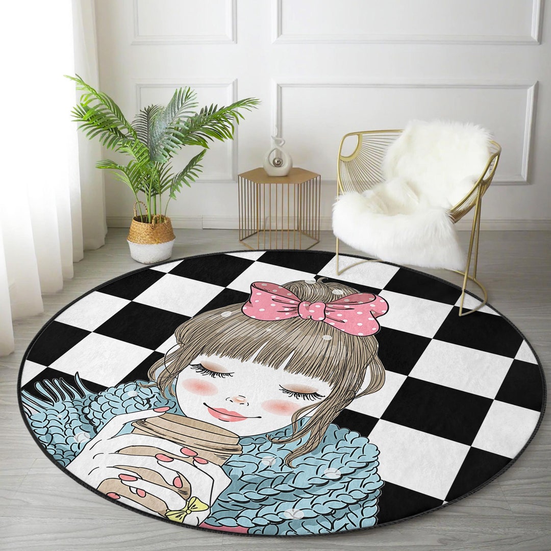Girls Room Checked Rug, Teenage Girls Bedroom Decorative Non Slip ...