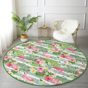 Flamingo Pattern Rug, Summer Printed Circle Carpets, Home Decorative Area Rugs, Summer Home Decor Round Rug, Living Room Decorative Rugs