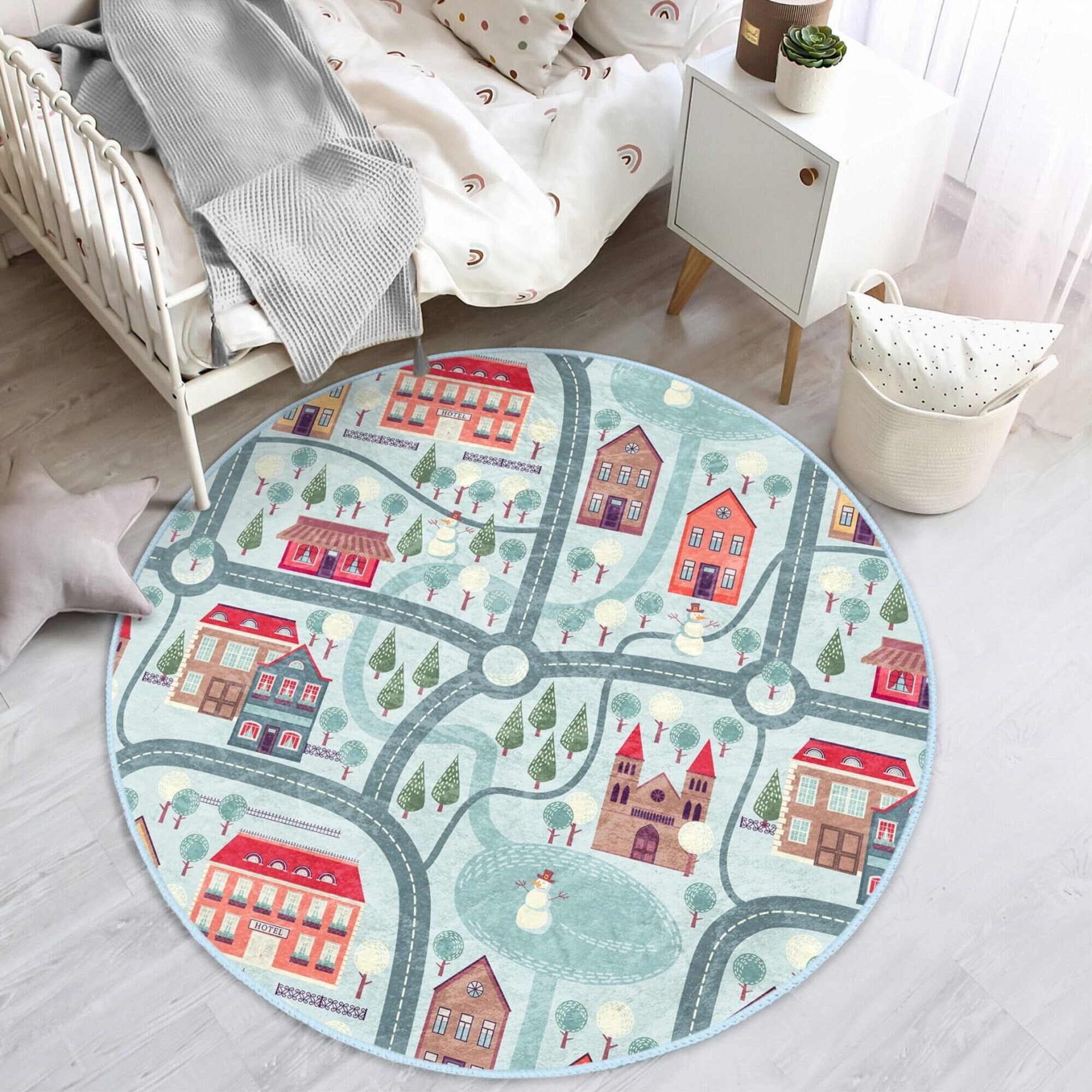 City Map Kids Room Rug, Nursery Room Carpet , Baby Room Circle Area Rug ...