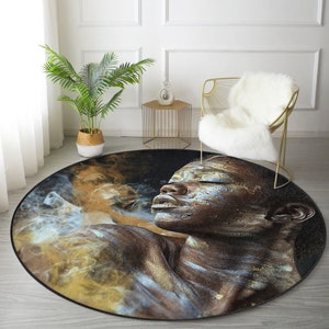 African Woman Art Round Rug: Ethnic Velvet Carpet