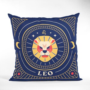 Leo Zodiac Pattern Pillow, Astrology Sign Home Decor Leo Printed Decorative Cushion Cover, Birthday Gift for Leo by Homeezone