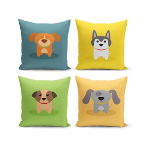 Dogs Pillow Cover, Kids Room Dog Patterned Pillow Case, Nursery Decorative Dogs Printed Throw Pillow Cover