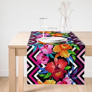 Flower Table Runner, Colourful Floral Decor Table Cloths, Summer Home Design Table Linens, Housewarming Gift