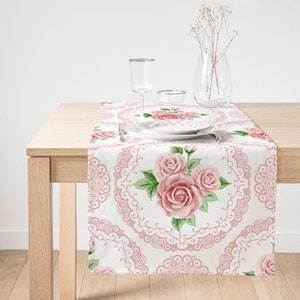 Rose Table Runner, Floral Decor Table Cloths, Living Room Decorative Runner, Housewarming Gift Textile