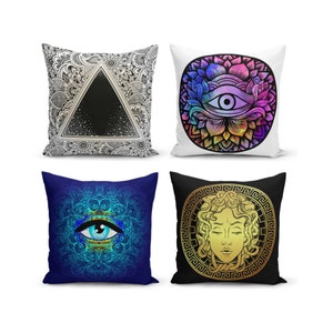 Spiritual Pillow Cover, Decorative Spiritual Patterned Pillow Case, Boho Home Decor Throw Pillow Cover, Eyes Patterned Cushion Cover
