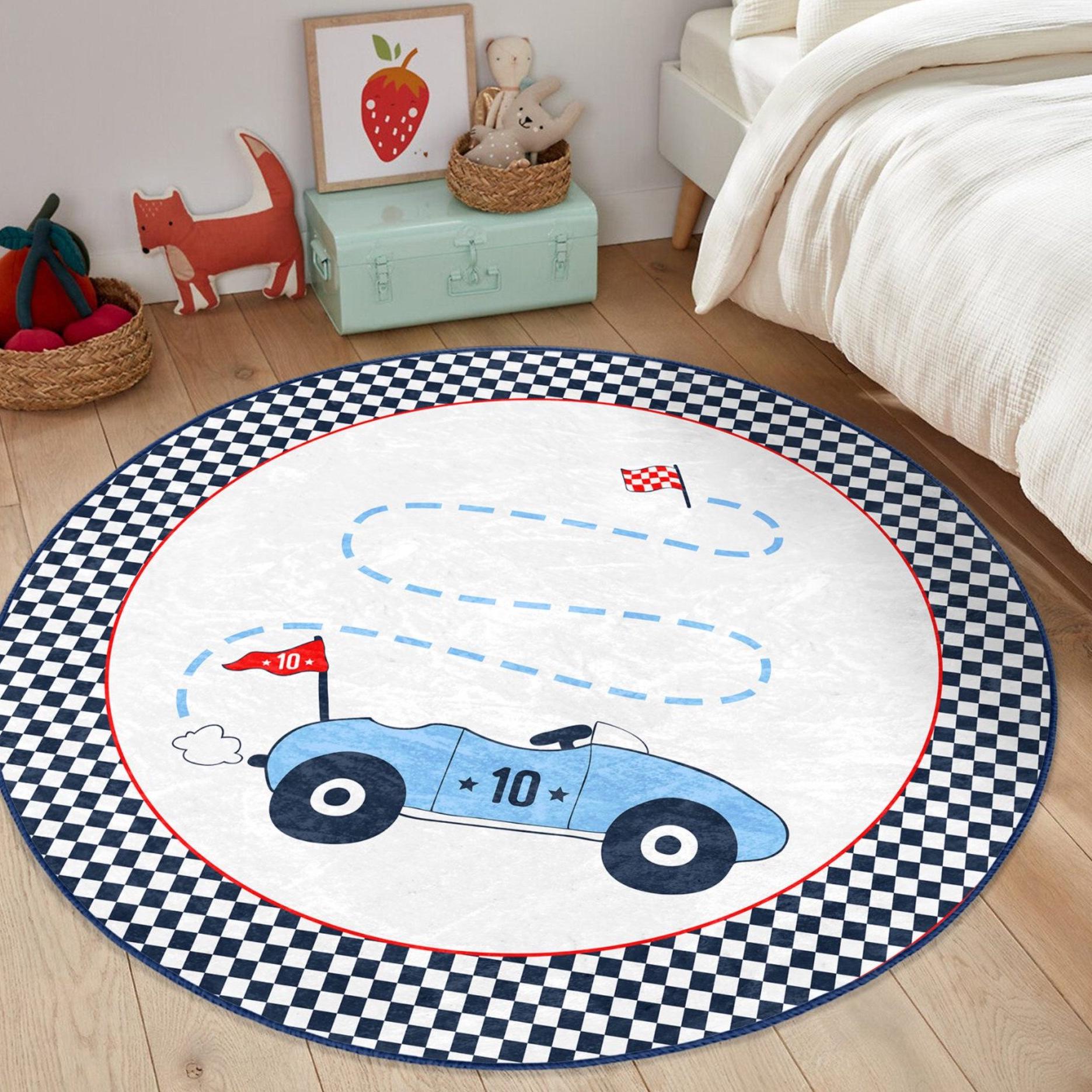Race Car Kids Rug Baby Room Decorative Round Rug Nonslip Playmat Nursery Room Circle Carpet Toddler Bedroom Washable Area Rug Etsy UK