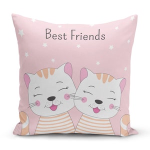 Funda de almohada con estampado de gatos, funda de cojín con el mejor amigo gato, funda de almohada decorativa con estampado de gatos lindos, almohada de gato para decoración de habitación de niños