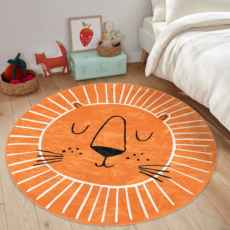 Lion Pattern Kids Rug, Nursery Room Lion Printed Area Rug, Animal