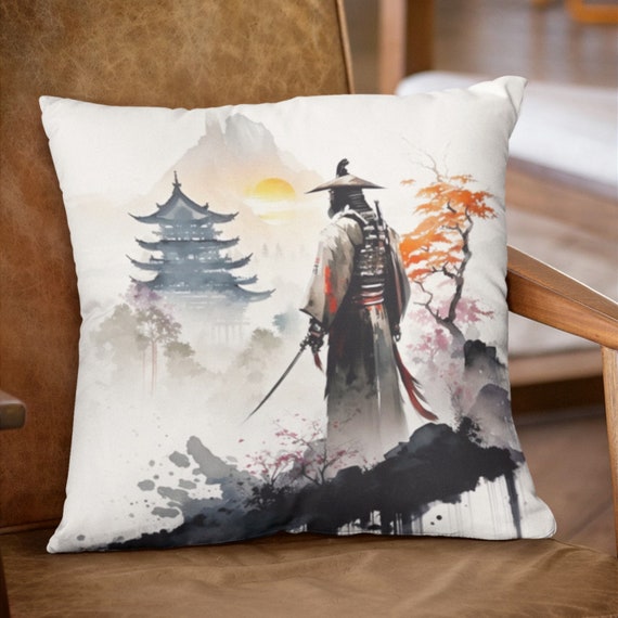 Almohada con retrato de samurai japones almohada de cultura historica japonesa funda de cojin con patron de samurai Katana de Homeezone Etsy Mexico