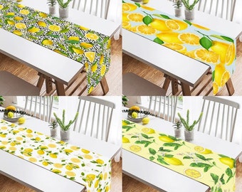 Camino de mesa de verano, mantelería estilo limón, decoración floral, diseño de mesa de cocina, textiles para el hogar