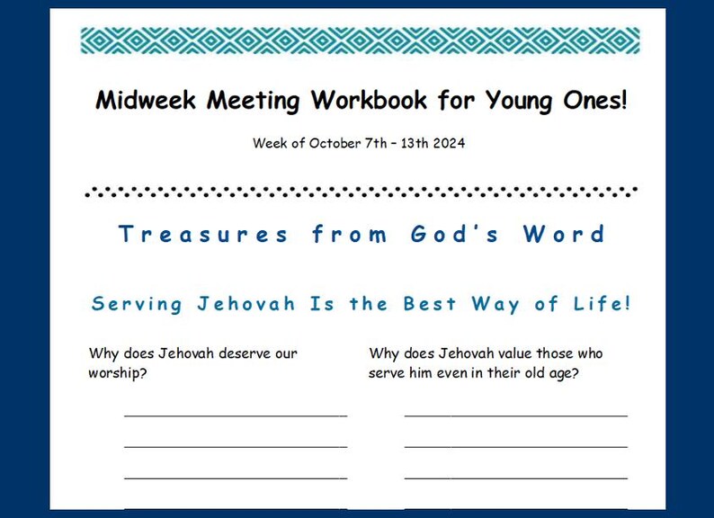 October 7th 13th 2024 Printable Midweek Meeting Workbook for Young Ones