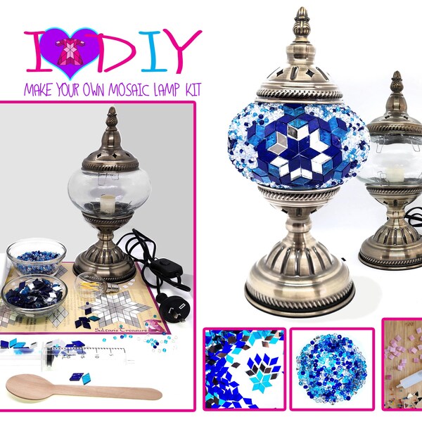 Make Your Own Mosaic Lamp Kit DIY Home Craft Kit - Eren Blue Silver