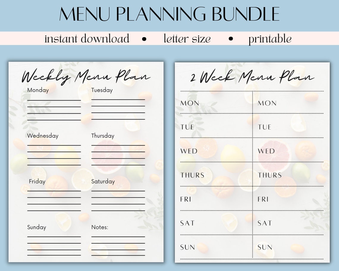 Menu Planning Template, Simple Meal Planning Template, Minimalist Meal ...