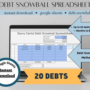Debt Snowball Spreadsheet, Debt Payoff Tracker, Debt Snowball Calculator, Debt Payoff Spreadsheet, Debt Free Planner Google Sheets 20 debts