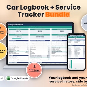 Car Logbook Australia + Car Maintenance Tracker Bundle, 2026-27 Logbook Method, Service Log, Excel Google Sheets