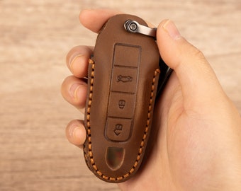 Genuine leather Handmade Key Fob Cover For Porsche Macan Cayman 718 Paramera 911 Non-Obstructive Signal Key Protective Case