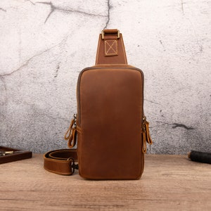 Custom Genuine Leather Crossbody bag Large Capacity Chest Bag With Adjustable Shoulder Strap Shoulder Bag Travel Sling Bag Best Wedding Gift