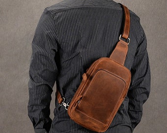 Leather Retro Travel Crossbody Bag Minimalist Sling Bag Stylish Daily Pack Simplicity Shoulder Bag High Capacity Underarm Bag Men
