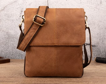 Personalized Genuine Leather Business Casual Crossbody Bag Simple Shoulder Bag Crazy Horse Skin Men's Retro Messenger Bag