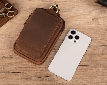 Universal Phone Bag Pouch Leather Cell Phone Bag Lightweight Cell Phone Purse 7in Hanging Bag Unisex Mobile Phone Pack