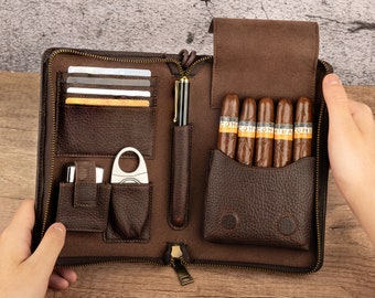 Personalized Cigar Holder Case Portable Travel Cigar Box, 5 Tubes Holder,Leather Cigar Pouch,Best Cigar Case,Father Of Gift,Gift For Him