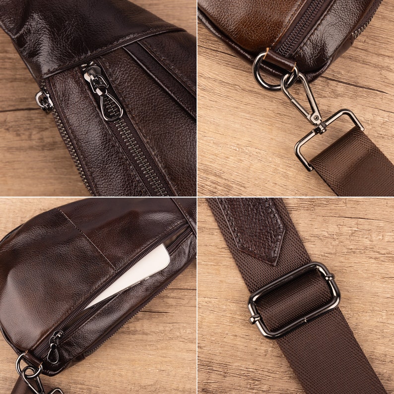 Genuine Leather Sling Bag For Men And Women Triangle Crossbody Bags Chest Bag Casual Crossbody Shoulder Chest Daypack Gift For Him And Her image 6