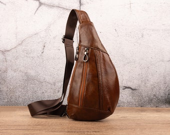 Sac à bandoulière triangulaire en cuir véritable pour homme et femme