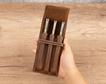 Original Leather Pen Case, Personalized Pen Holder for 3 Pens, Custom Genuine Leather Pen Protector, Best Gift for Lover, Wedding Gift Men