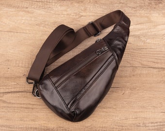 Small Sling Bag Women's Crossbody Men's Unisex Crossbody Bag Leather Cross Body Bag Chest Bag Daypack for Hiking Traveling Outdoors