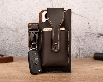 Leather Handmade Waist Bag Cellphone Phone Case Portable Cell Phone Bag Multi Position Cell Phone Purse For Men And Women