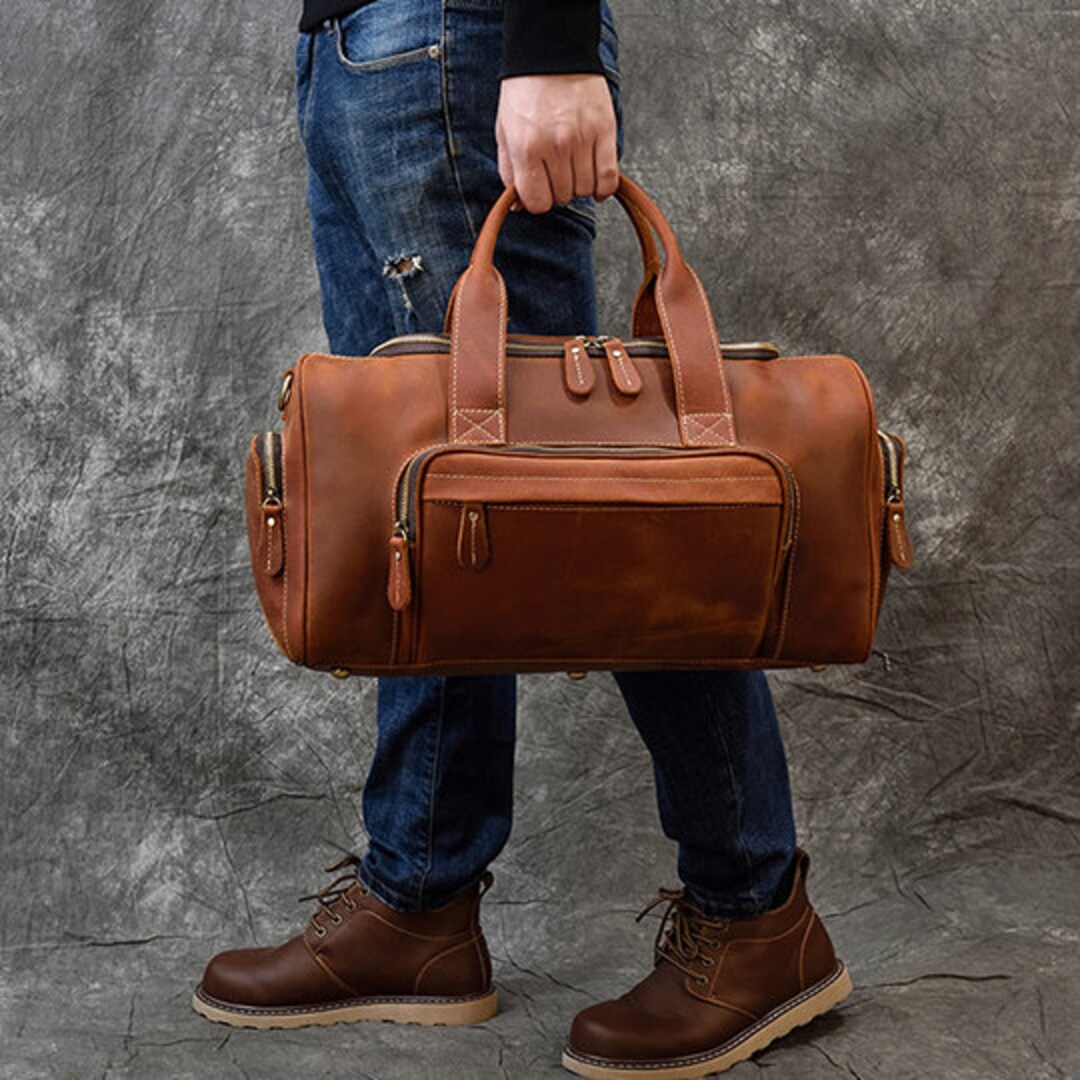 Personalized Leather Duffle Bag, Large Travel Bag, Mens Leather Weekend