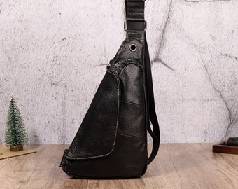 Genuine Leather Chest Pack Men's Leather Sling bag Triangle Chest Bag Casual Crossbody Bag Daypack Gift For Lover