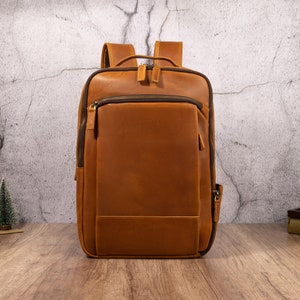 Genuine Leather Men's Retro Leather Backpack 15.6" Laptop Bag Large Capacity Business Travel Hiking Multi Pocket Shoulder Daypacks