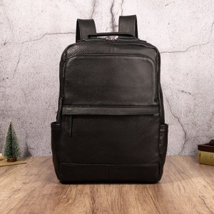 Lightweight Soft Leather Travel Backpack Multi Pockets Men Black Laptop Backpack Outdoor Hiking Sports Bags The Best Backpack Gift For Him