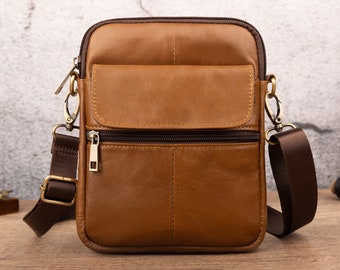 Unisex Phone Pack Leather Casual Simple Crossbody Bag Retro Casual Shoulder Bag Multi Pocket Mobile Bag Mini Bag